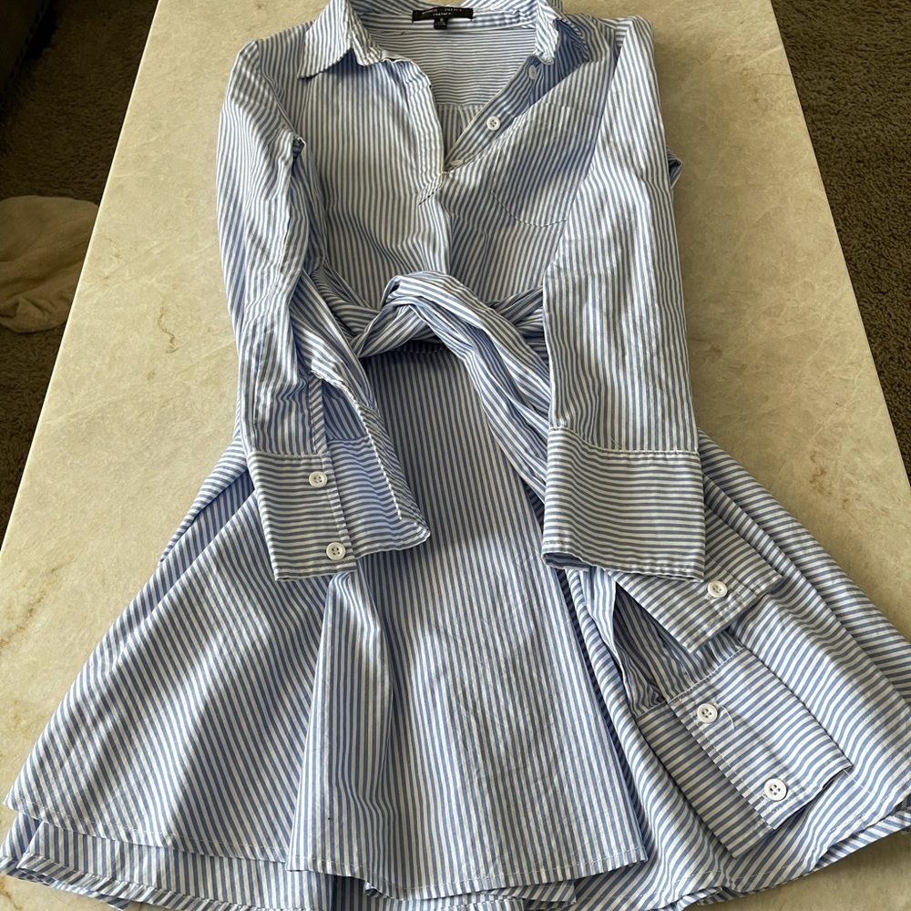 Blue and white stripe shirt dress